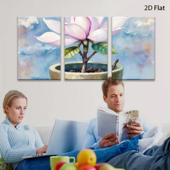2D flat 1pc Blooming Magnolia Pottery Plant Botanical Wall Art Decor for Living Room Bedroom Office farmhouse style modern gallery wrapped canvas prints
