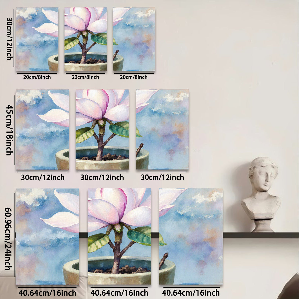 2D flat 1pc Blooming Magnolia Pottery Plant Botanical Wall Art Decor for Living Room Bedroom Office farmhouse style modern gallery wrapped canvas prints