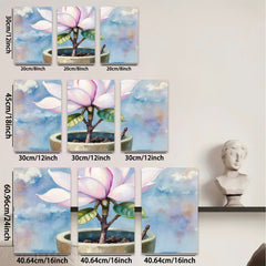 2D flat 1pc Blooming Magnolia Pottery Plant Botanical Wall Art Decor for Living Room Bedroom Office farmhouse style modern gallery wrapped canvas prints