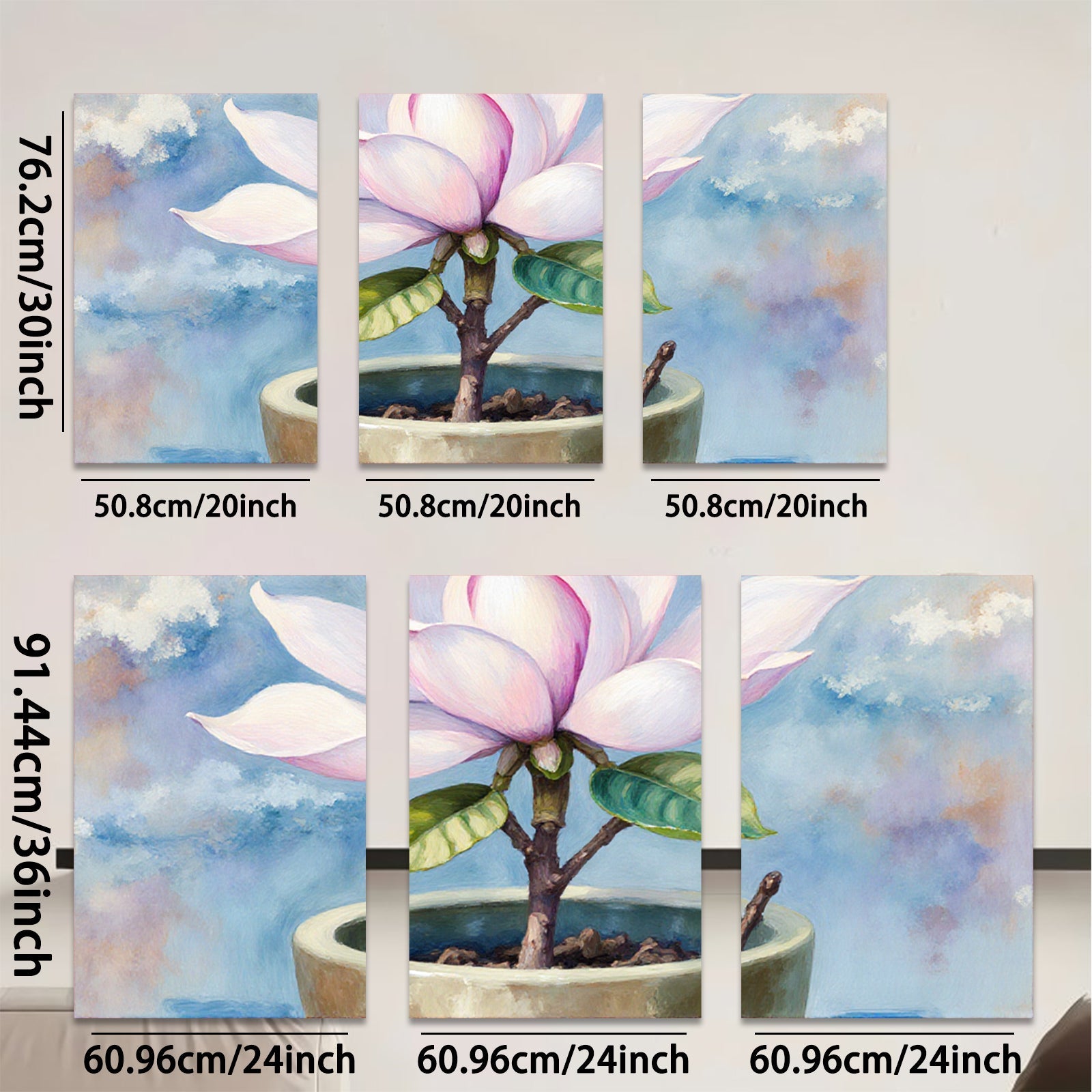 2D flat 1pc Blooming Magnolia Pottery Plant Botanical Wall Art Decor for Living Room Bedroom Office farmhouse style modern gallery wrapped canvas prints