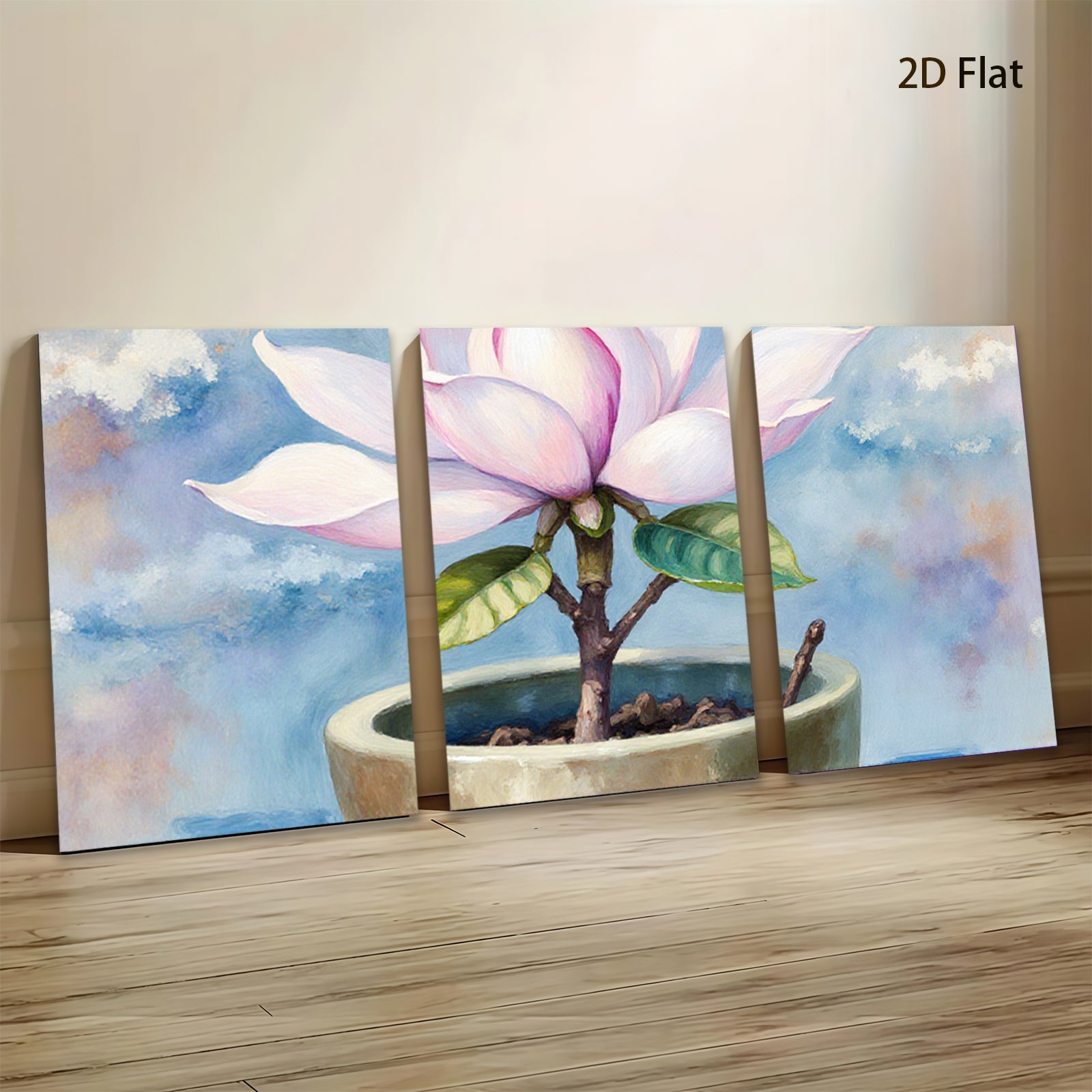 2D flat 1pc Blooming Magnolia Pottery Plant Botanical Wall Art Decor for Living Room Bedroom Office farmhouse style modern gallery wrapped canvas prints