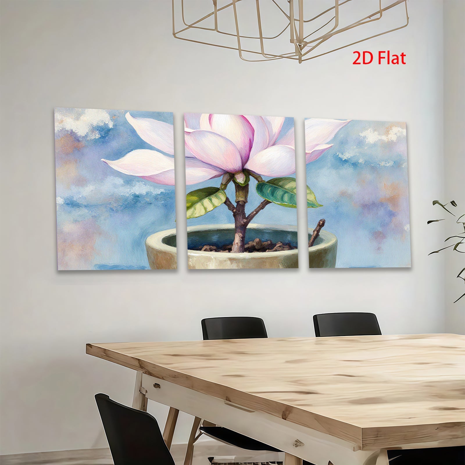 2D flat 1pc Blooming Magnolia Pottery Plant Botanical Wall Art Decor for Living Room Bedroom Office farmhouse style modern gallery wrapped canvas prints