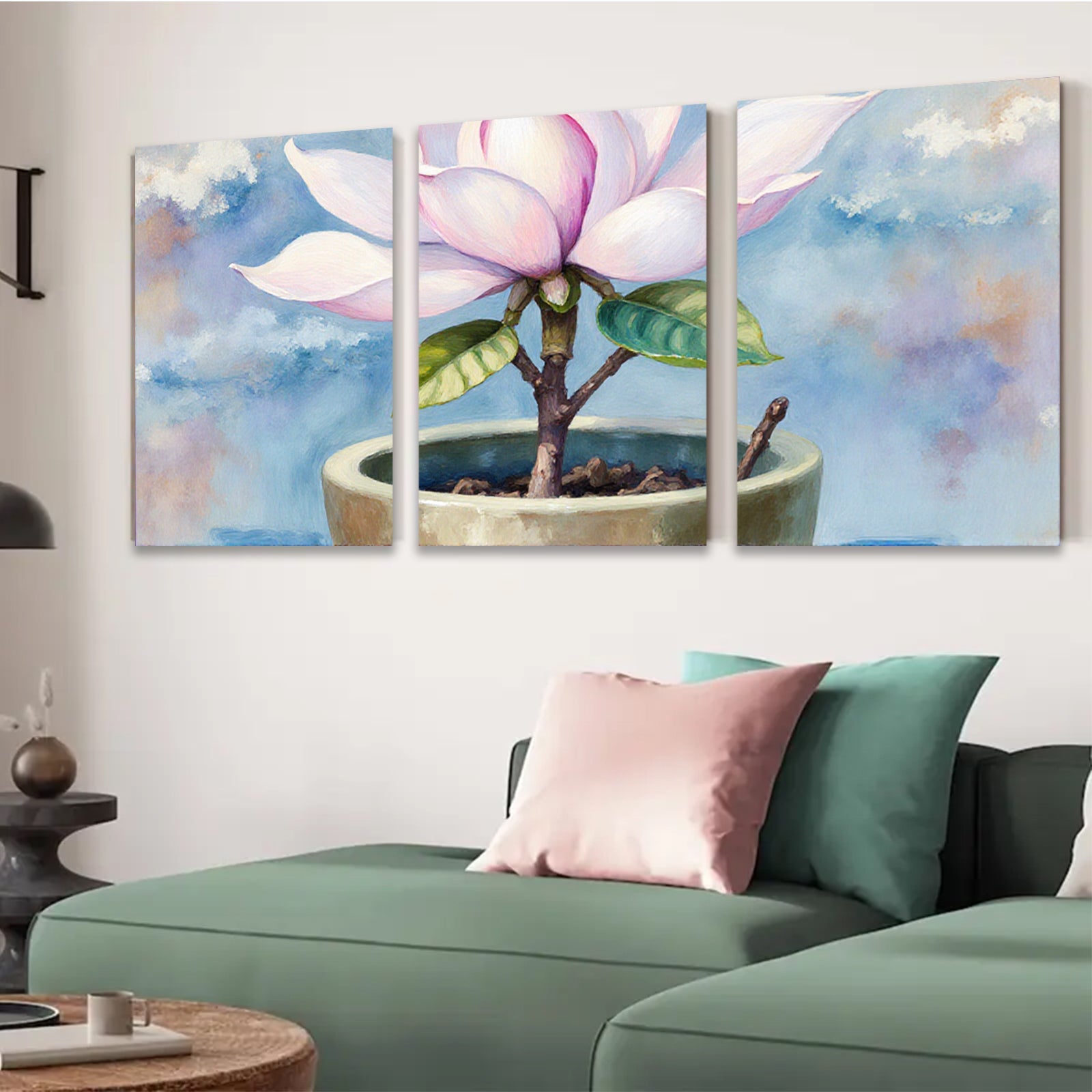 2D flat 1pc Blooming Magnolia Pottery Plant Botanical Wall Art Decor for Living Room Bedroom Office farmhouse style modern gallery wrapped canvas prints