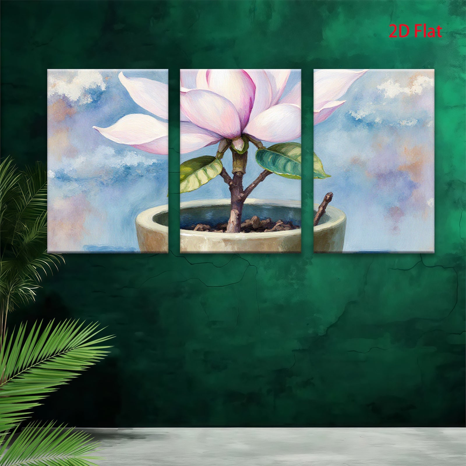 2D flat 1pc Blooming Magnolia Pottery Plant Botanical Wall Art Decor for Living Room Bedroom Office farmhouse style modern gallery wrapped canvas prints