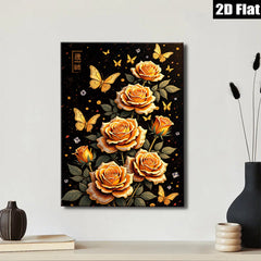 2D flat 1pc Blooming Orange Roses with Butterflies Wall Art Decor for Living Room Bedroom Gallery Wrapped Canvas Prints Modern Farmhouse Style Home D��cor Cozy Aesthetic