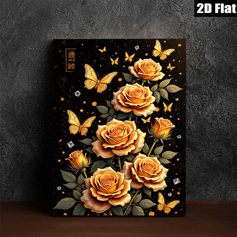 2D flat 1pc Blooming Orange Roses with Butterflies Wall Art Decor for Living Room Bedroom Gallery Wrapped Canvas Prints Modern Farmhouse Style Home D��cor Cozy Aesthetic