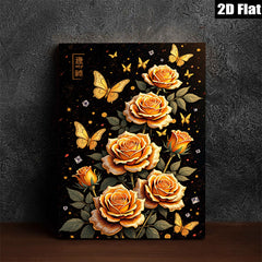 2D flat 1pc Blooming Orange Roses with Butterflies Wall Art Decor for Living Room Bedroom Gallery Wrapped Canvas Prints Modern Farmhouse Style Home D��cor Cozy Aesthetic