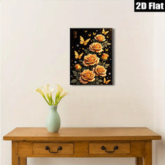 2D flat 1pc Blooming Orange Roses with Butterflies Wall Art Decor for Living Room Bedroom Gallery Wrapped Canvas Prints Modern Farmhouse Style Home D��cor Cozy Aesthetic