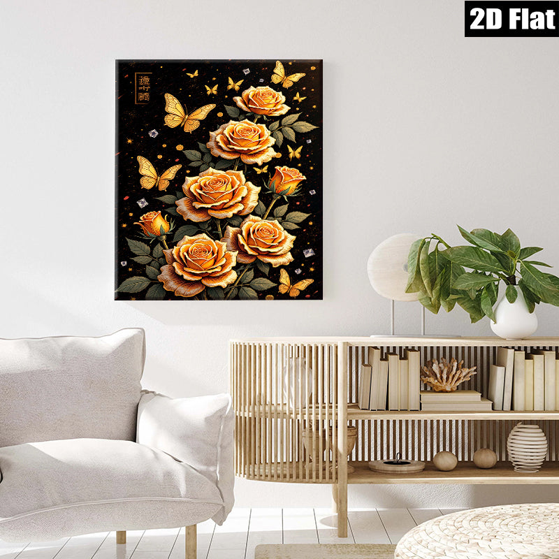 2D flat 1pc Blooming Orange Roses with Butterflies Wall Art Decor for Living Room Bedroom Gallery Wrapped Canvas Prints Modern Farmhouse Style Home D��cor Cozy Aesthetic