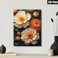 2D flat 1pc Blooming Peach Roses Floral Wall Art Living Room Bedroom Decor Gallery Wrapped Canvas Prints Modern Farmhouse Style Cozy Home Aesthetic