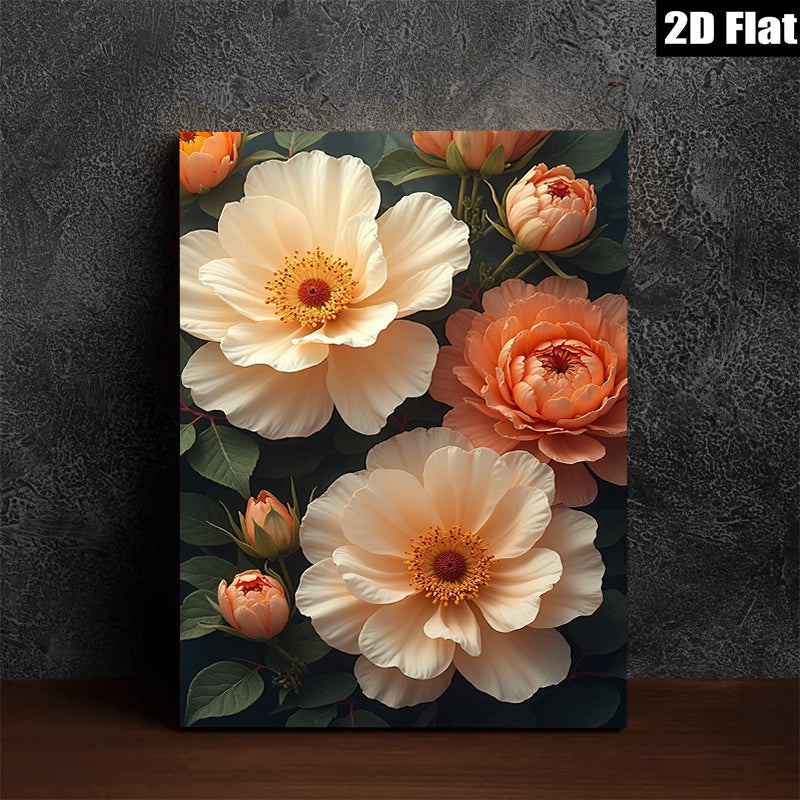 2D flat 1pc Blooming Peach Roses Floral Wall Art Living Room Bedroom Decor Gallery Wrapped Canvas Prints Modern Farmhouse Style Cozy Home Aesthetic