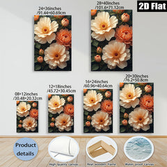 2D flat 1pc Blooming Peach Roses Floral Wall Art Living Room Bedroom Decor Gallery Wrapped Canvas Prints Modern Farmhouse Style Cozy Home Aesthetic