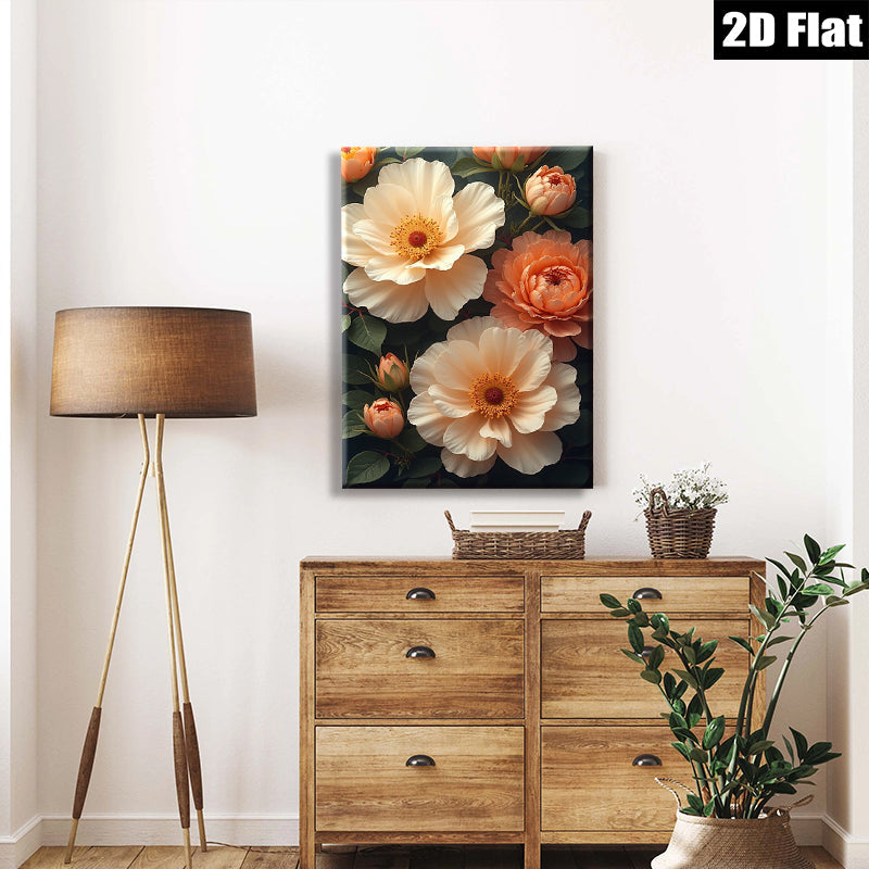 2D flat 1pc Blooming Peach Roses Floral Wall Art Living Room Bedroom Decor Gallery Wrapped Canvas Prints Modern Farmhouse Style Cozy Home Aesthetic