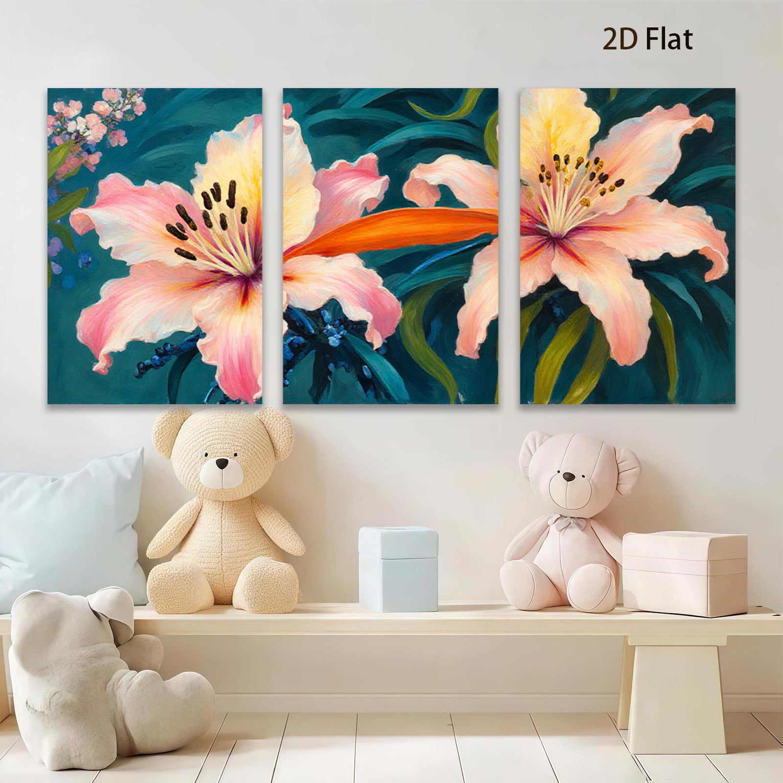 2D flat 1pc Blooming Pink Lilies Floral Wall Art Canvas Prints for Living Room Bedroom Bathroom Home Decor Modern Farmhouse Style Chic Accent Piece