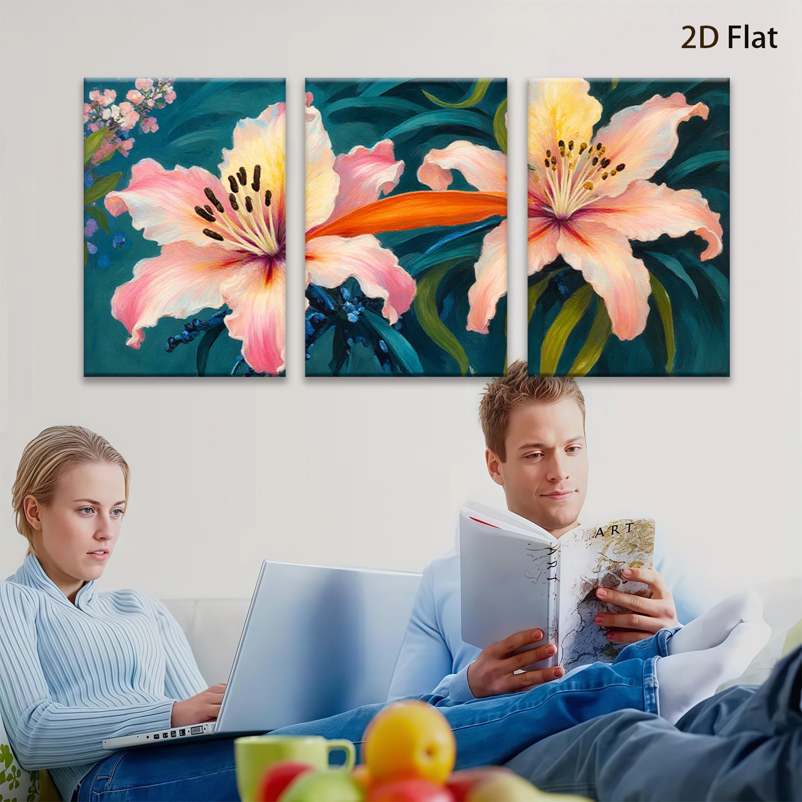 2D flat 1pc Blooming Pink Lilies Floral Wall Art Canvas Prints for Living Room Bedroom Bathroom Home Decor Modern Farmhouse Style Chic Accent Piece