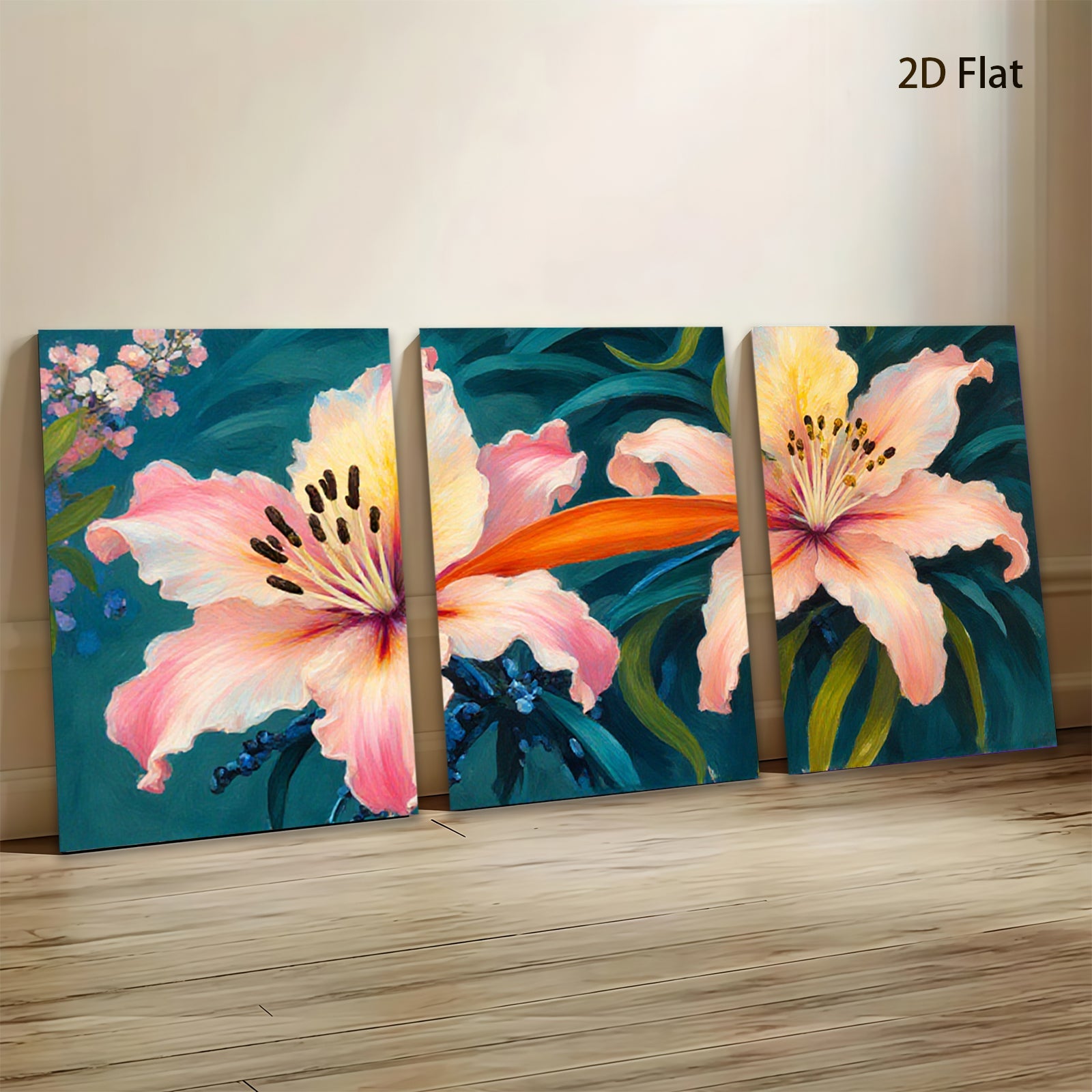 2D flat 1pc Blooming Pink Lilies Floral Wall Art Canvas Prints for Living Room Bedroom Bathroom Home Decor Modern Farmhouse Style Chic Accent Piece