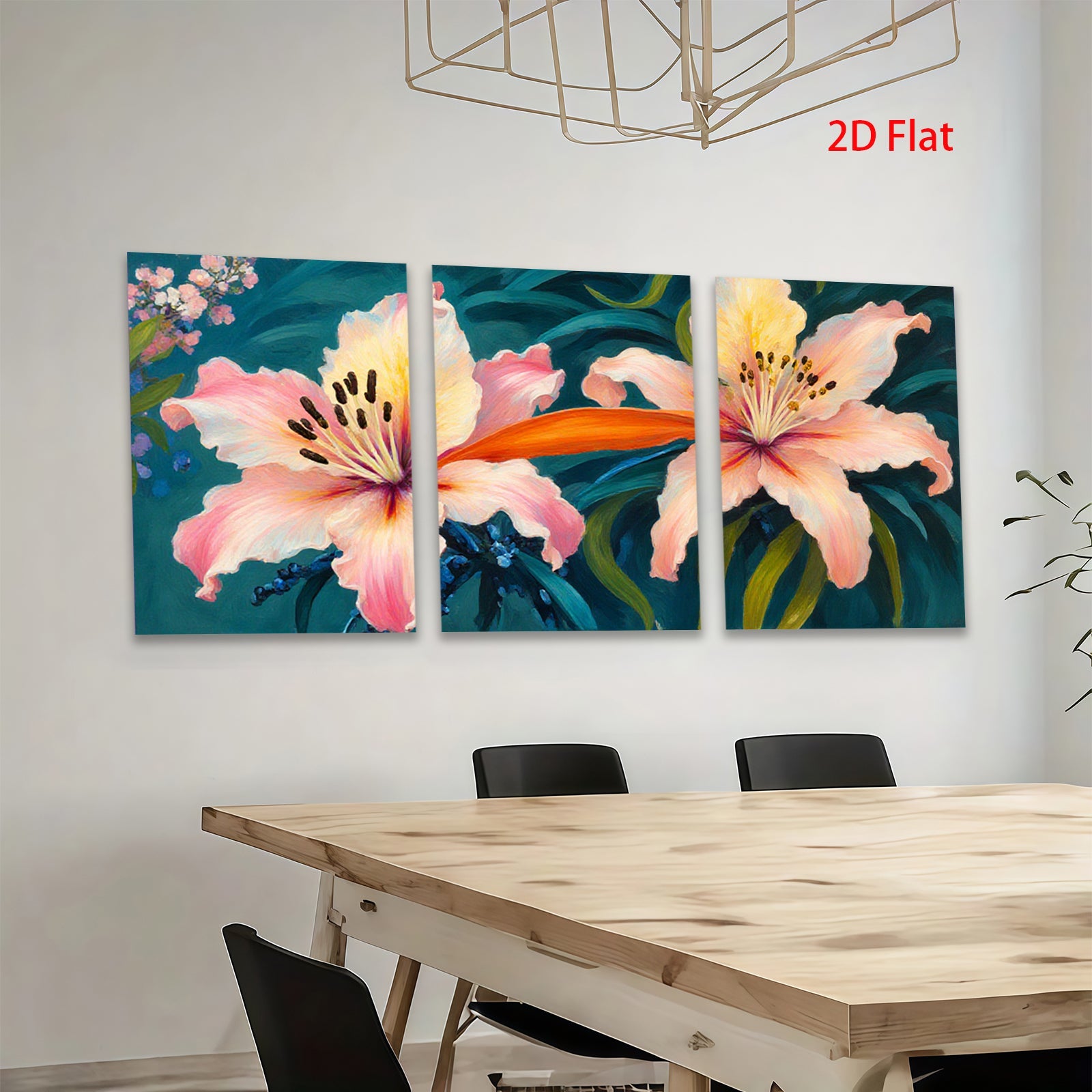 2D flat 1pc Blooming Pink Lilies Floral Wall Art Canvas Prints for Living Room Bedroom Bathroom Home Decor Modern Farmhouse Style Chic Accent Piece
