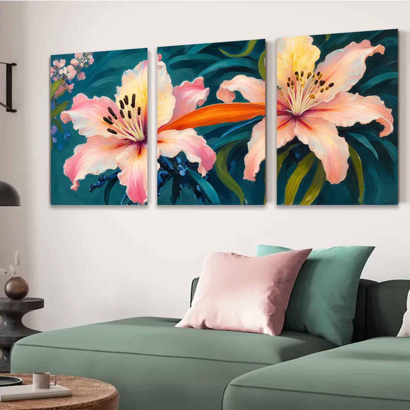 2D flat 1pc Blooming Pink Lilies Floral Wall Art Canvas Prints for Living Room Bedroom Bathroom Home Decor Modern Farmhouse Style Chic Accent Piece