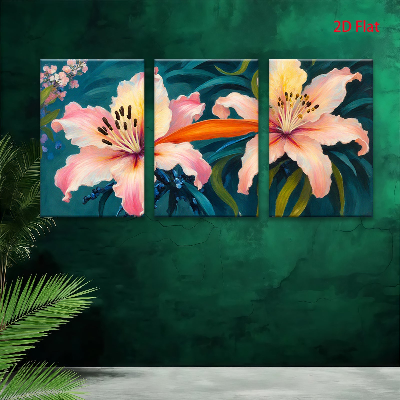 2D flat 1pc Blooming Pink Lilies Floral Wall Art Canvas Prints for Living Room Bedroom Bathroom Home Decor Modern Farmhouse Style Chic Accent Piece