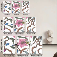 2D flat 1pc Blooming Pink Lilies with Blue Beetles Botanical Wall Art for Living Room Bedroom Home Decor Farmhouse Style Canvas Prints