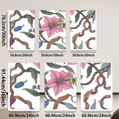 2D flat 1pc Blooming Pink Lilies with Blue Beetles Botanical Wall Art for Living Room Bedroom Home Decor Farmhouse Style Canvas Prints