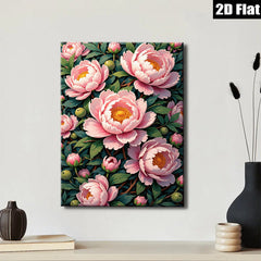 2D flat 1pc Blooming Pink Peonies Floral Garden Wall Art Canvas Prints for Living Room Bedroom Home Decor farmhouse style modern minimalist gallery wrapped