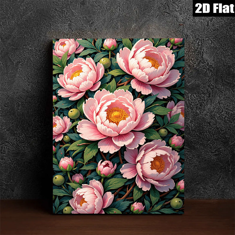 2D flat 1pc Blooming Pink Peonies Floral Garden Wall Art Canvas Prints for Living Room Bedroom Home Decor farmhouse style modern minimalist gallery wrapped
