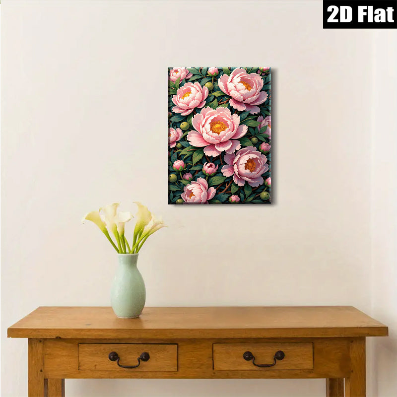 2D flat 1pc Blooming Pink Peonies Floral Garden Wall Art Canvas Prints for Living Room Bedroom Home Decor farmhouse style modern minimalist gallery wrapped