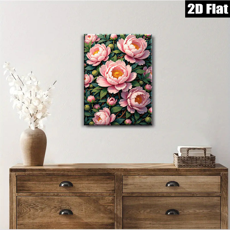 2D flat 1pc Blooming Pink Peonies Floral Garden Wall Art Canvas Prints for Living Room Bedroom Home Decor farmhouse style modern minimalist gallery wrapped