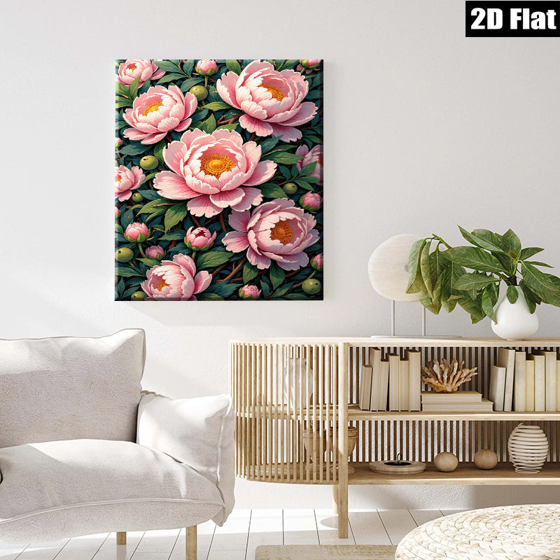 2D flat 1pc Blooming Pink Peonies Floral Garden Wall Art Canvas Prints for Living Room Bedroom Home Decor farmhouse style modern minimalist gallery wrapped