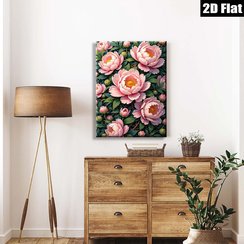 2D flat 1pc Blooming Pink Peonies Floral Garden Wall Art Canvas Prints for Living Room Bedroom Home Decor farmhouse style modern minimalist gallery wrapped