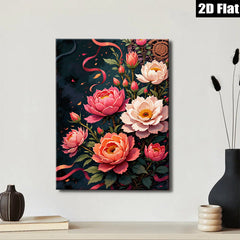 2D flat 1pc Blooming Pink Peonies Floral Wall Art Canvas Prints for Living Room Bedroom Decor Farmhouse Style Gallery Wrapped Ready to Hang