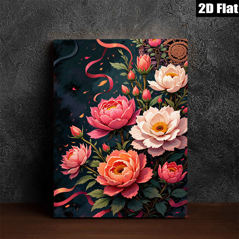 2D flat 1pc Blooming Pink Peonies Floral Wall Art Canvas Prints for Living Room Bedroom Decor Farmhouse Style Gallery Wrapped Ready to Hang