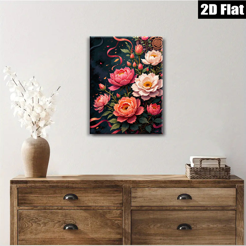 2D flat 1pc Blooming Pink Peonies Floral Wall Art Canvas Prints for Living Room Bedroom Decor Farmhouse Style Gallery Wrapped Ready to Hang