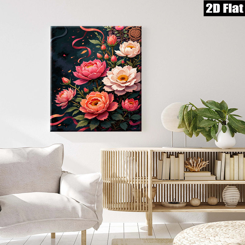 2D flat 1pc Blooming Pink Peonies Floral Wall Art Canvas Prints for Living Room Bedroom Decor Farmhouse Style Gallery Wrapped Ready to Hang