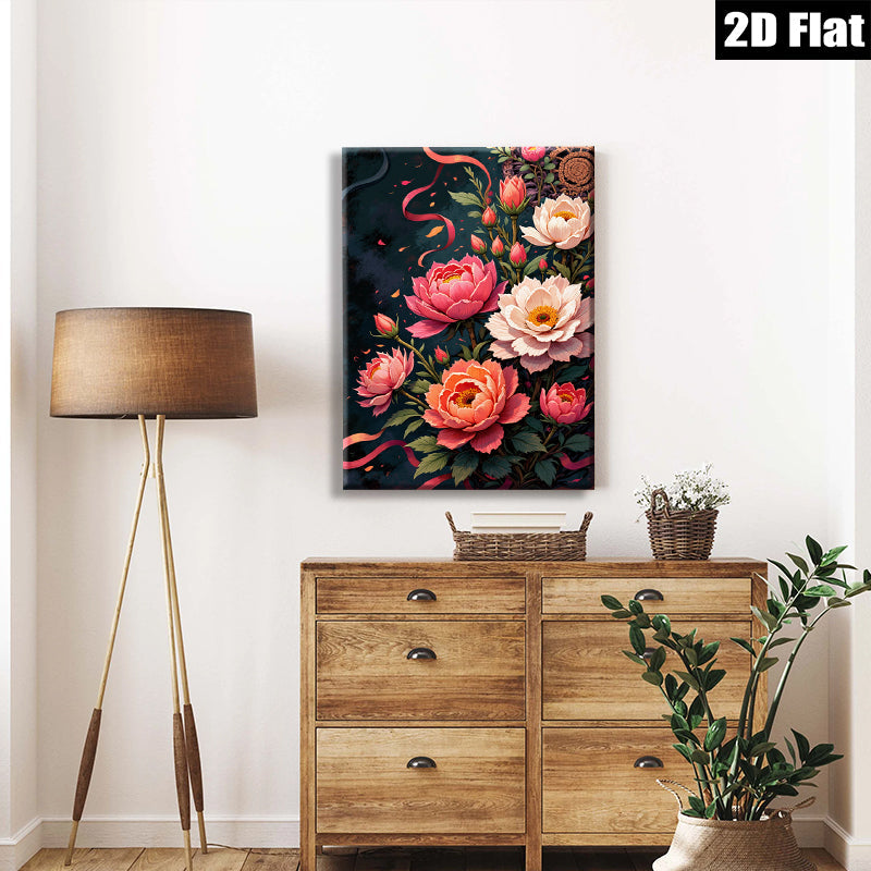 2D flat 1pc Blooming Pink Peonies Floral Wall Art Canvas Prints for Living Room Bedroom Decor Farmhouse Style Gallery Wrapped Ready to Hang