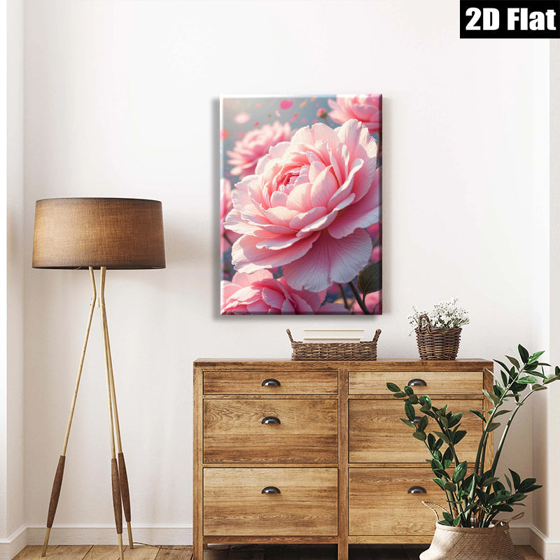 2D flat 1pc Blooming Pink Peonies Floral Wall Art Living Room Bedroom Home Decor Farmhouse Style Canvas Prints Modern Artwork for Bathroom Kitchen Dining Room Gallery Wrapped Ready to Hang