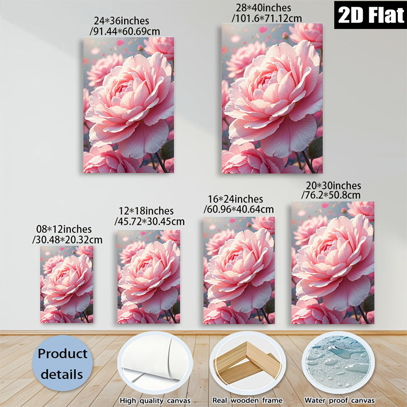 2D flat 1pc Blooming Pink Peonies Floral Wall Art Living Room Bedroom Home Decor Farmhouse Style Canvas Prints Modern Artwork for Bathroom Kitchen Dining Room Gallery Wrapped Ready to Hang
