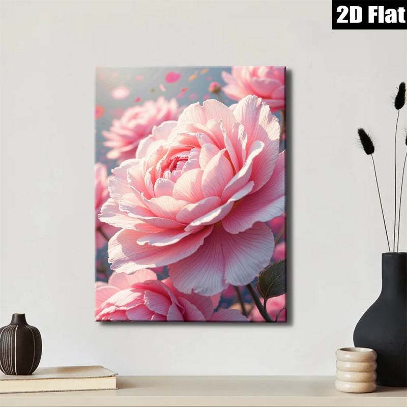 2D flat 1pc Blooming Pink Peonies Floral Wall Art Living Room Bedroom Home Decor Farmhouse Style Canvas Prints Modern Artwork for Bathroom Kitchen Dining Room Gallery Wrapped Ready to Hang