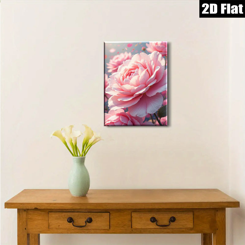 2D flat 1pc Blooming Pink Peonies Floral Wall Art Living Room Bedroom Home Decor Farmhouse Style Canvas Prints Modern Artwork for Bathroom Kitchen Dining Room Gallery Wrapped Ready to Hang