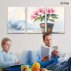 2D flat 1pc Blooming Pink Potted Flowers Botanical Wall Art Living Room Bedroom Home Decor Farmhouse Style Gallery Wrapped Canvas Prints Ready to Hang