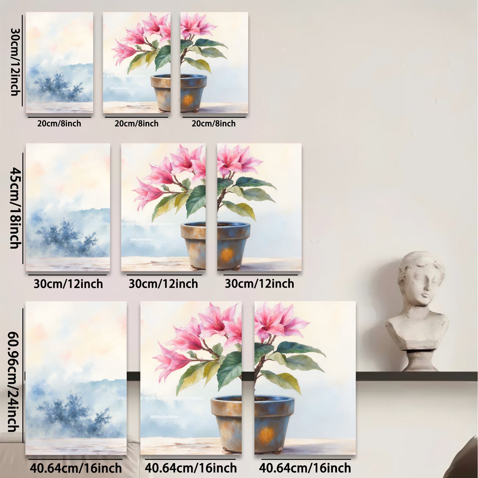 2D flat 1pc Blooming Pink Potted Flowers Botanical Wall Art Living Room Bedroom Home Decor Farmhouse Style Gallery Wrapped Canvas Prints Ready to Hang