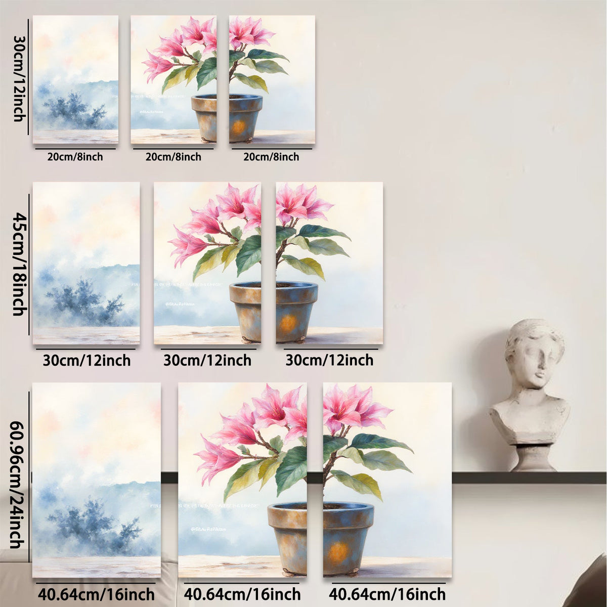2D flat 1pc Blooming Pink Potted Flowers Botanical Wall Art Living Room Bedroom Home Decor Farmhouse Style Gallery Wrapped Canvas Prints Ready to Hang