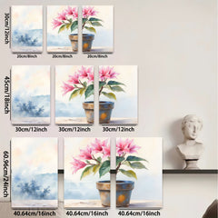 2D flat 1pc Blooming Pink Potted Flowers Botanical Wall Art Living Room Bedroom Home Decor Farmhouse Style Gallery Wrapped Canvas Prints Ready to Hang