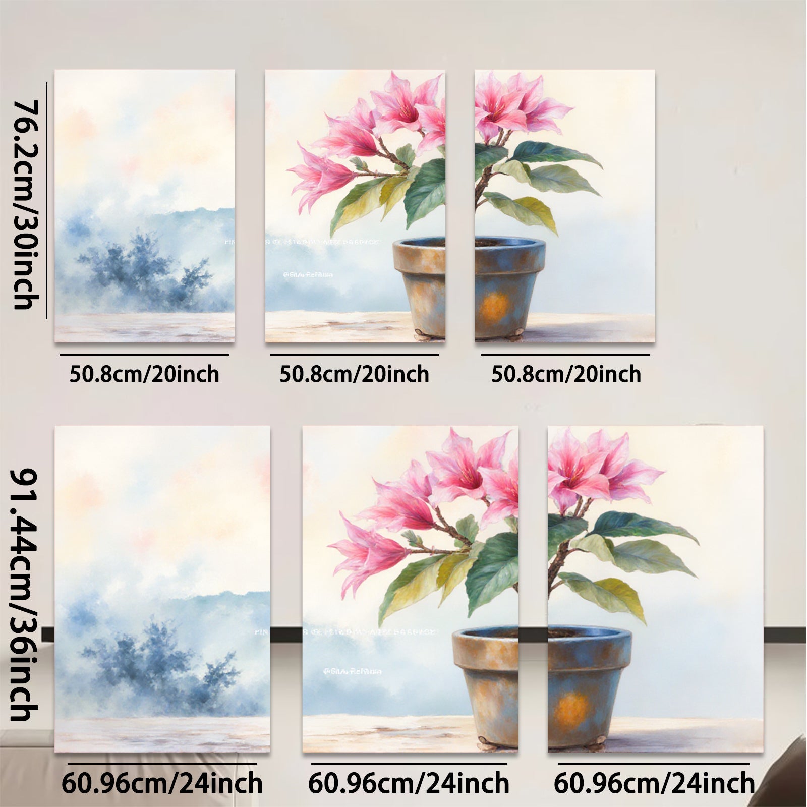 2D flat 1pc Blooming Pink Potted Flowers Botanical Wall Art Living Room Bedroom Home Decor Farmhouse Style Gallery Wrapped Canvas Prints Ready to Hang