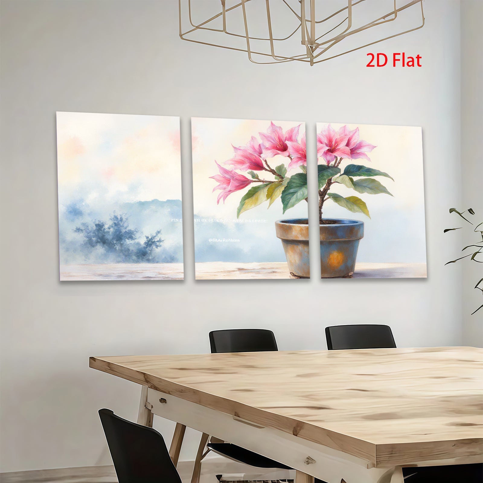 2D flat 1pc Blooming Pink Potted Flowers Botanical Wall Art Living Room Bedroom Home Decor Farmhouse Style Gallery Wrapped Canvas Prints Ready to Hang