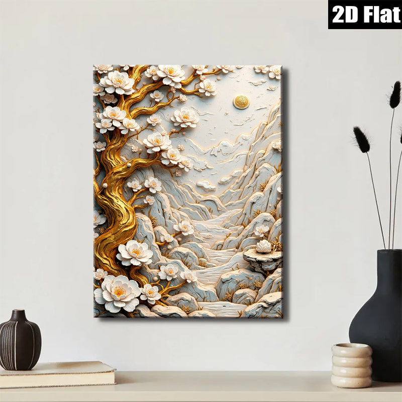2D flat 1pc Blooming Plum Blossoms Wall Art Scenic Landscape Canvas Prints for Living Room Bedroom Home Decor Farmhouse Style Modern Gallery Wrapped Ready to Hang