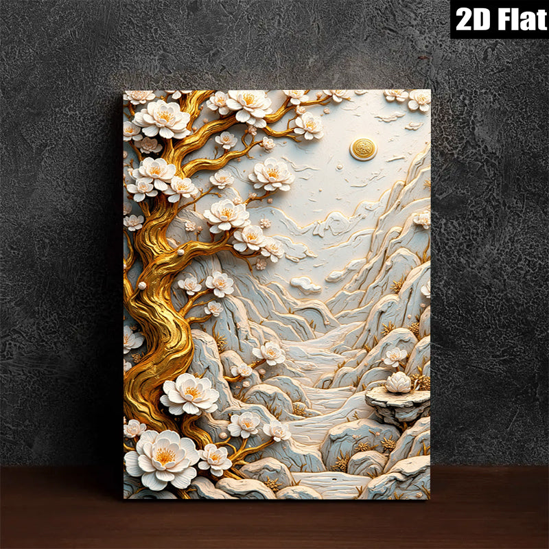 2D flat 1pc Blooming Plum Blossoms Wall Art Scenic Landscape Canvas Prints for Living Room Bedroom Home Decor Farmhouse Style Modern Gallery Wrapped Ready to Hang