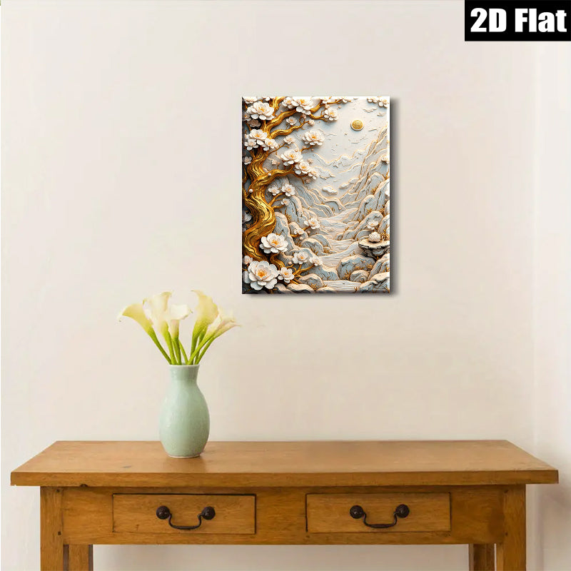 2D flat 1pc Blooming Plum Blossoms Wall Art Scenic Landscape Canvas Prints for Living Room Bedroom Home Decor Farmhouse Style Modern Gallery Wrapped Ready to Hang