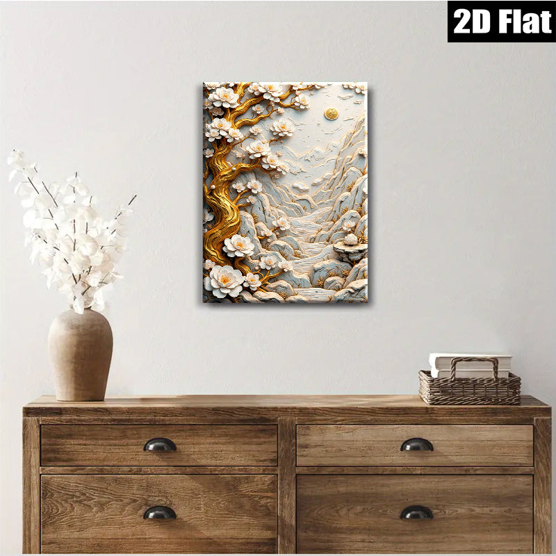2D flat 1pc Blooming Plum Blossoms Wall Art Scenic Landscape Canvas Prints for Living Room Bedroom Home Decor Farmhouse Style Modern Gallery Wrapped Ready to Hang